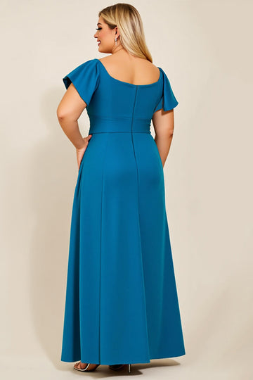 Peacock A Line Satin Square Neck Long Plus Size Mother of the Bride Dress